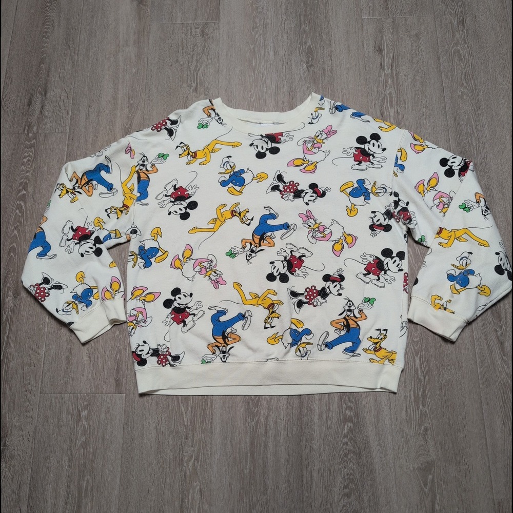 Disney Mickey and Friends‎ All Over Print Crewneck Sweatshirt Womens XXL White